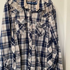 Gray and blue with snaps